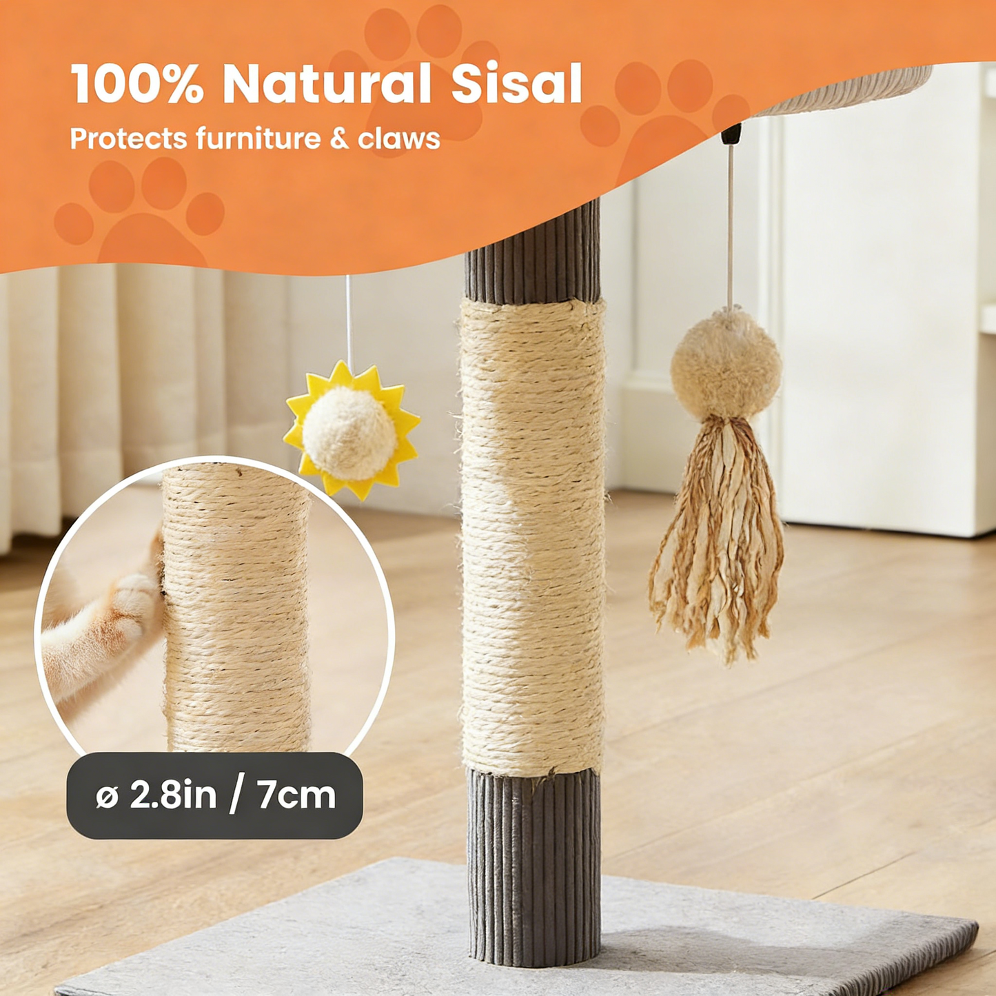 Solid Wood Small Cat Tree, Cat Scratching-Posts & Hanging Toys, Removable Cat Bed
