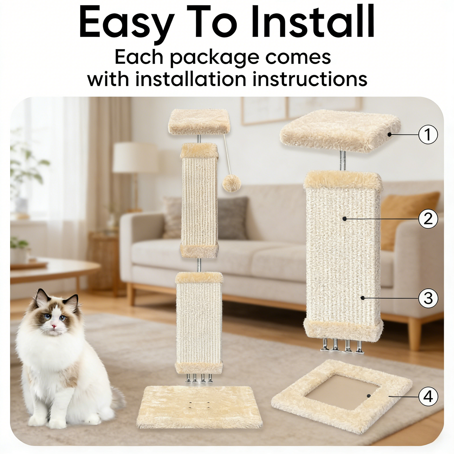 Cat Scratching Post, 32 Inch Cat Scratching Post for Large Cats, Scratching Posts for Indoor Cats Adults