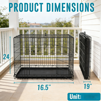 Crate for Small Dogs 24 Inch Folding Metal WirePet Cage Double Door W/Divider Panel Indoor Outdoor Kennel Leak-Proof Plastic Tray