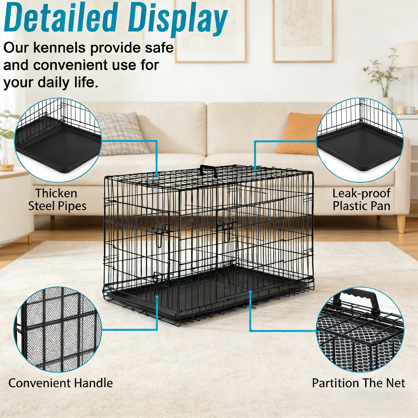 Crate for Small Dogs 24 Inch Folding Metal WirePet Cage Double Door W/Divider Panel Indoor Outdoor Kennel Leak-Proof Plastic Tray