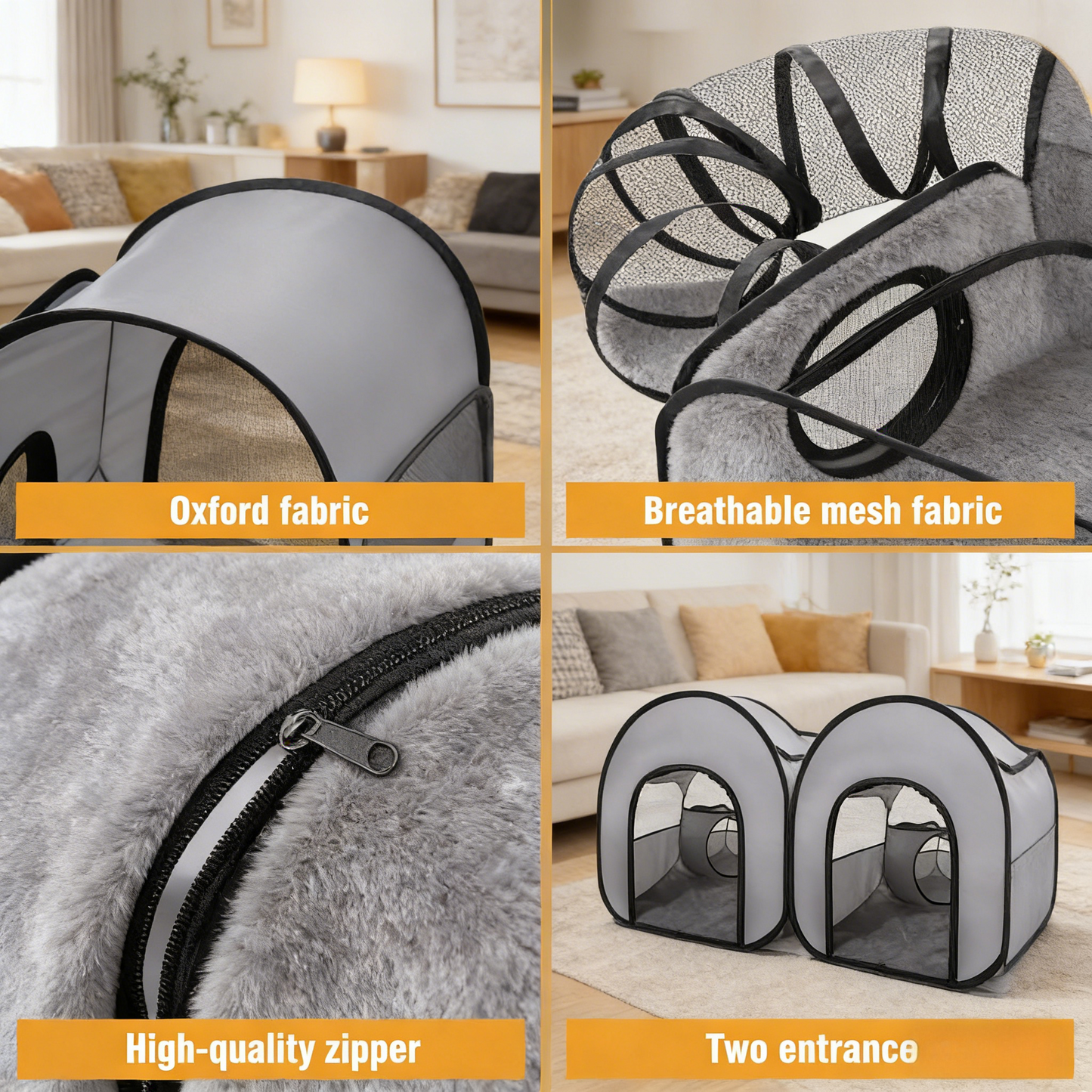 2-Linked-Enclosed Areas, Ideal Cat Tent Outdoor or Cat Playpen for Indoor Cats Enclosed