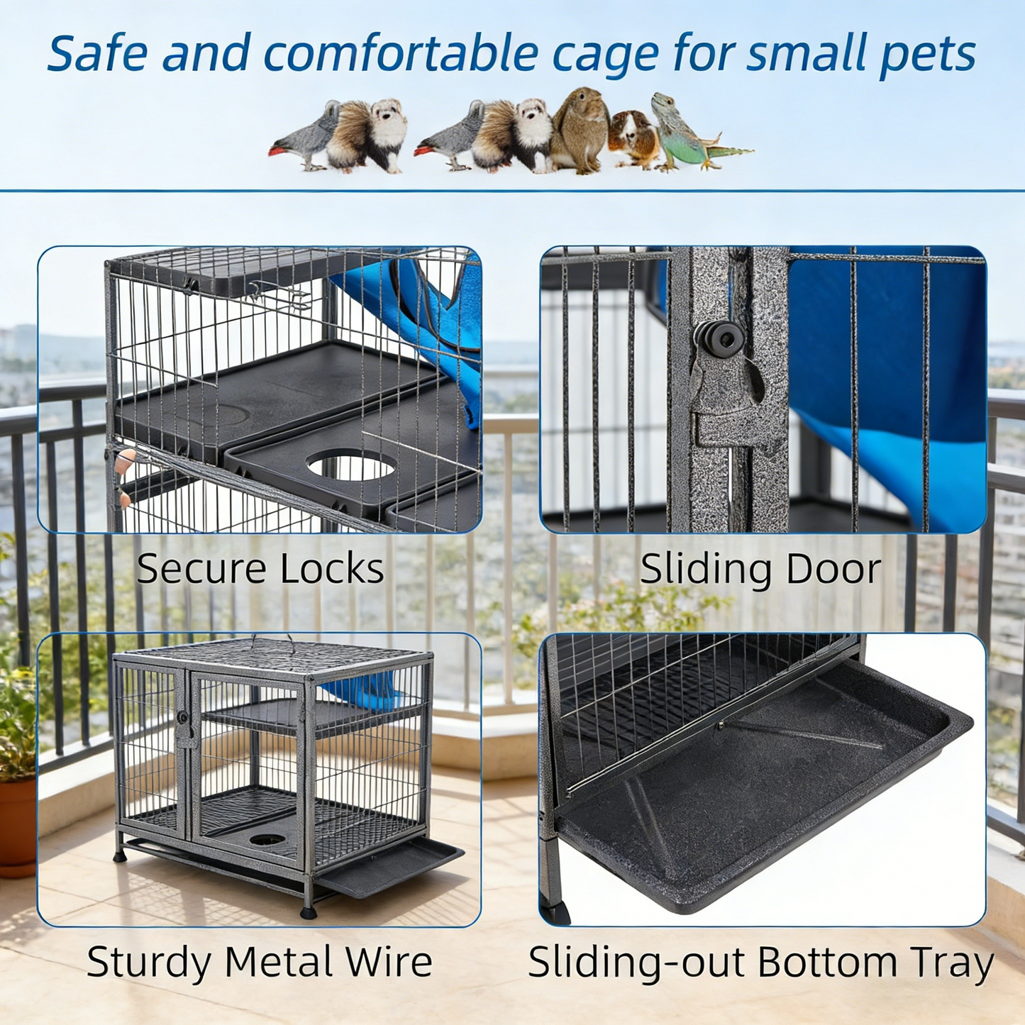 50''H Metal Small Animal Cages, Rolling Chinchilla Cage with Removable Ramps