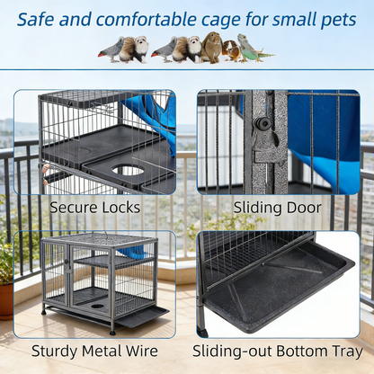 50''H Metal Small Animal Cages, Rolling Chinchilla Cage with Removable Ramps