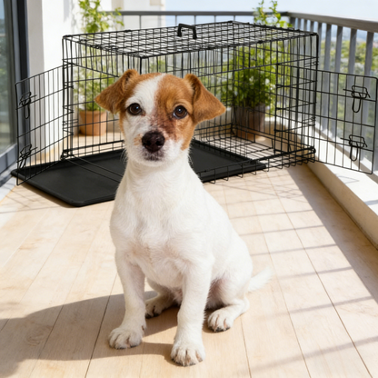 Crate for Small Dogs 24 Inch Folding Metal WirePet Cage Double Door W/Divider Panel Indoor Outdoor Kennel Leak-Proof Plastic Tray