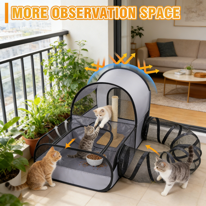 2-Linked-Enclosed Areas, Ideal Cat Tent Outdoor or Cat Playpen for Indoor Cats Enclosed