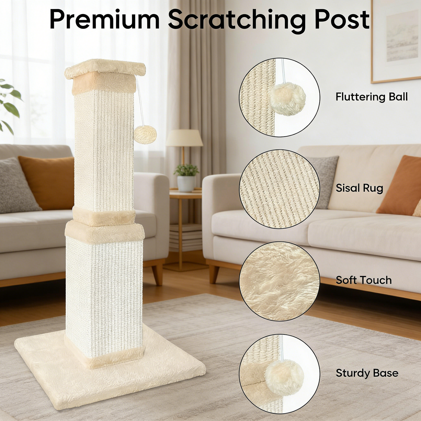 Cat Scratching Post, 32 Inch Cat Scratching Post for Large Cats, Scratching Posts for Indoor Cats Adults
