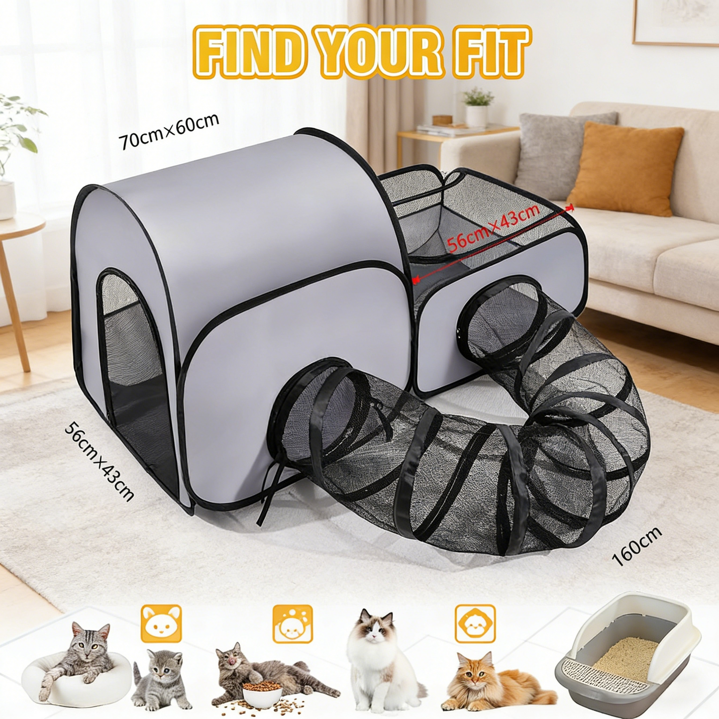 2-Linked-Enclosed Areas, Ideal Cat Tent Outdoor or Cat Playpen for Indoor Cats Enclosed