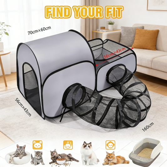 2-Linked-Enclosed Areas, Ideal Cat Tent Outdoor or Cat Playpen for Indoor Cats Enclosed