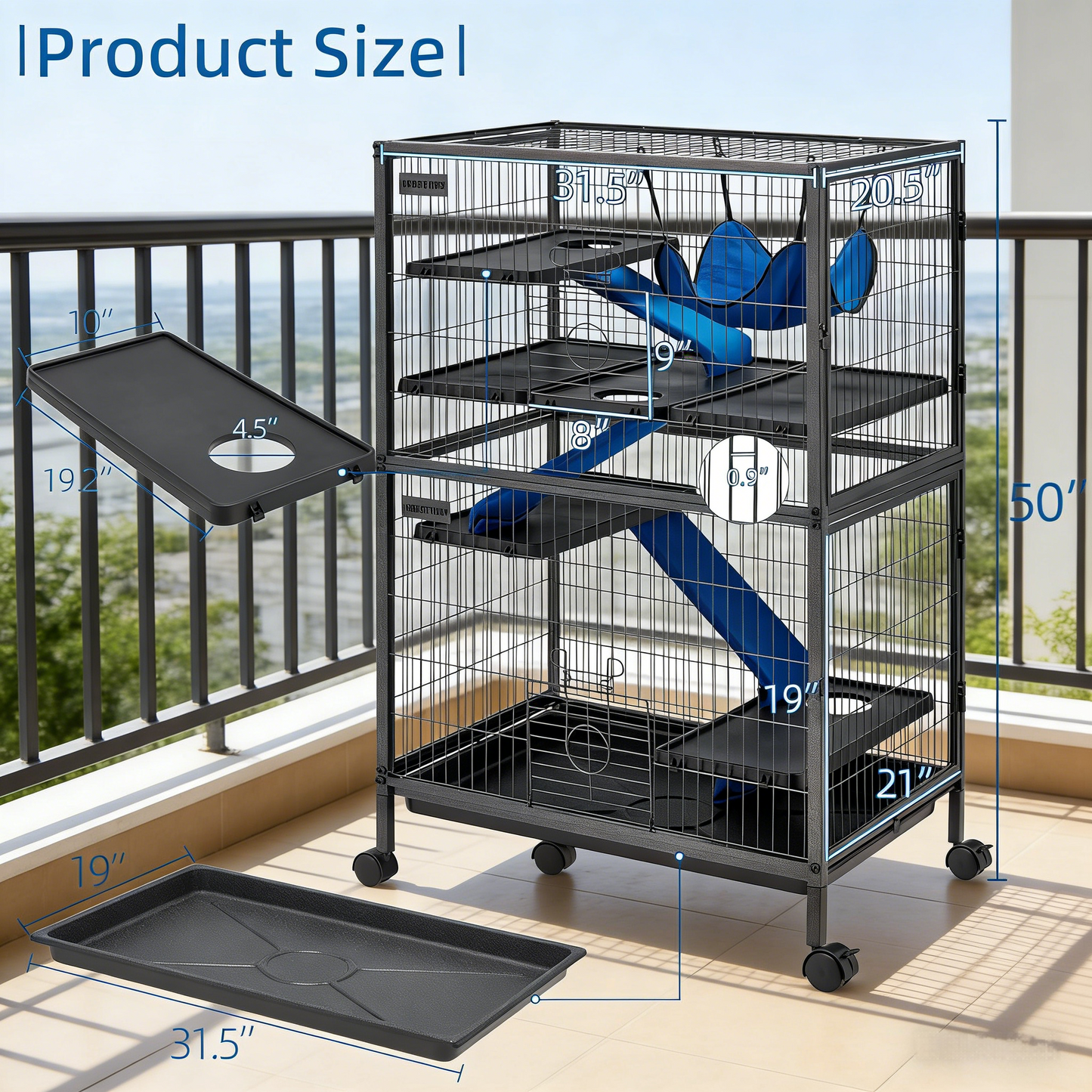 50''H Metal Small Animal Cages, Rolling Chinchilla Cage with Removable Ramps