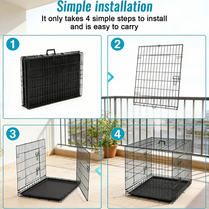 Crate for Small Dogs 24 Inch Folding Metal WirePet Cage Double Door W/Divider Panel Indoor Outdoor Kennel Leak-Proof Plastic Tray