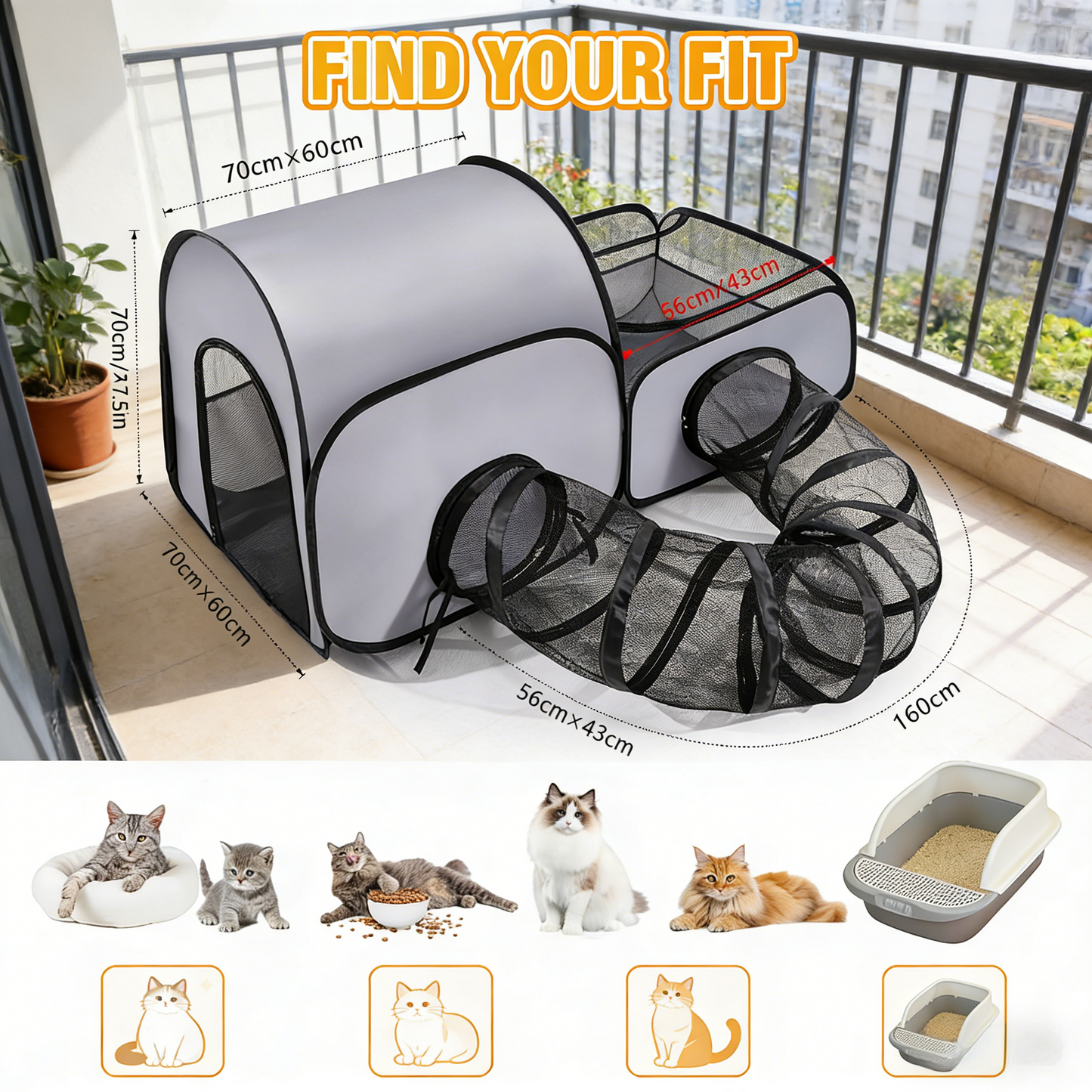 2-Linked-Enclosed Areas, Ideal Cat Tent Outdoor or Cat Playpen for Indoor Cats Enclosed