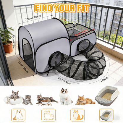 2-Linked-Enclosed Areas, Ideal Cat Tent Outdoor or Cat Playpen for Indoor Cats Enclosed