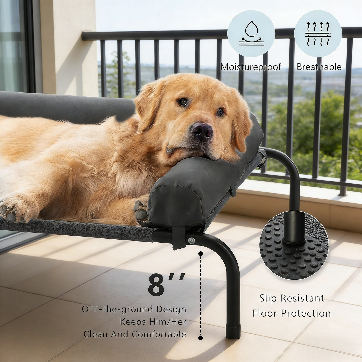 Cooling Elevated Dog Bed for Large Dogs, Portable Indoor & Outdoor Raised Dog Bed with Breathable Mesh